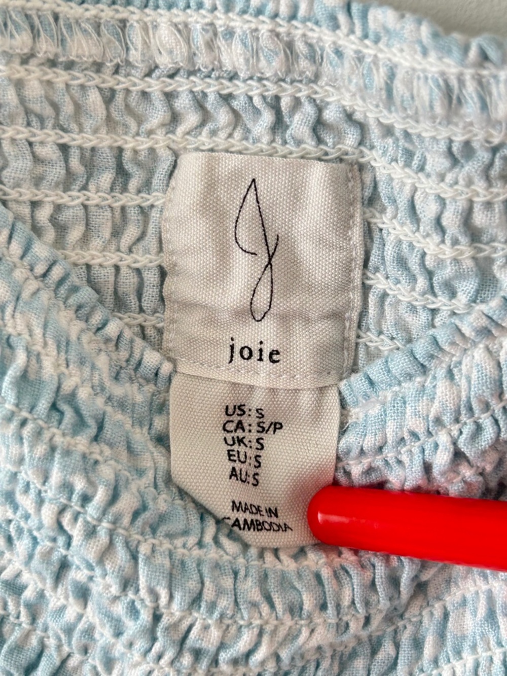 Joie Linen Blend Wide Leg Smocked Waist Light Blue & White Pants - Picture 16 of 16